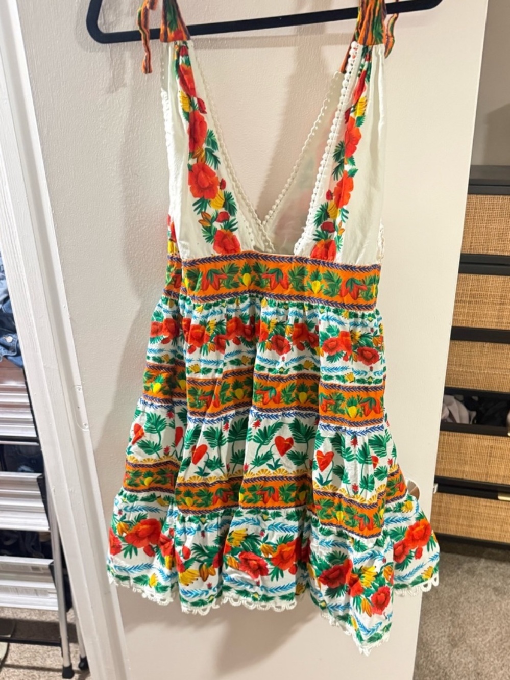 FARM Rio White Mini Dress with Red & Green Floral Print - Picture 2 of 3